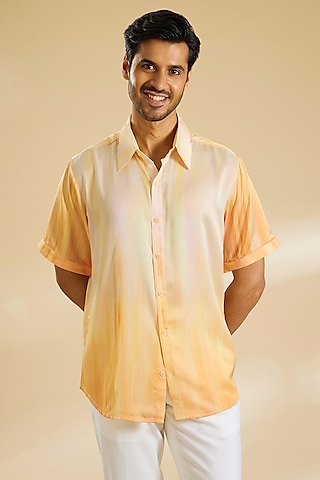 Pale Yellow Ombre Chiffon Shirt by Mandira Wirk Men