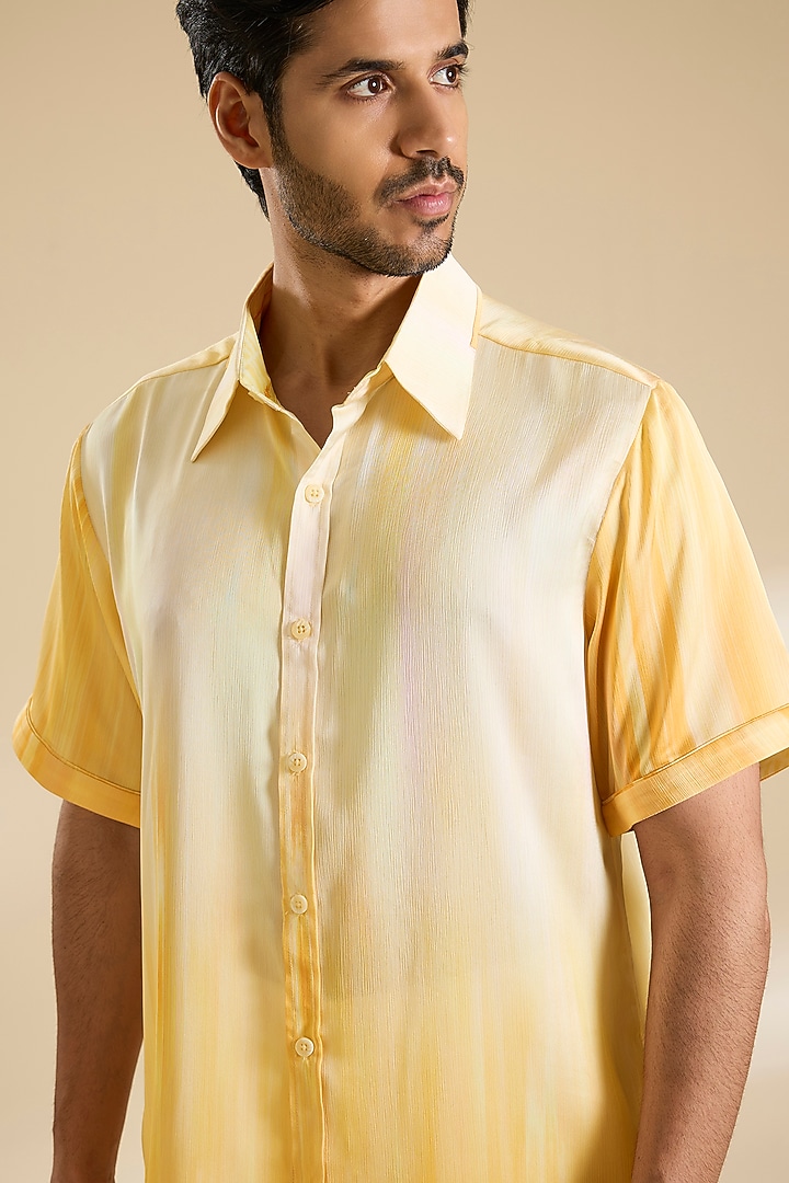 Pale Yellow Ombre Chiffon Party Wear Shirt by Mandira Wirk Men at Pernia's Pop Up Shop