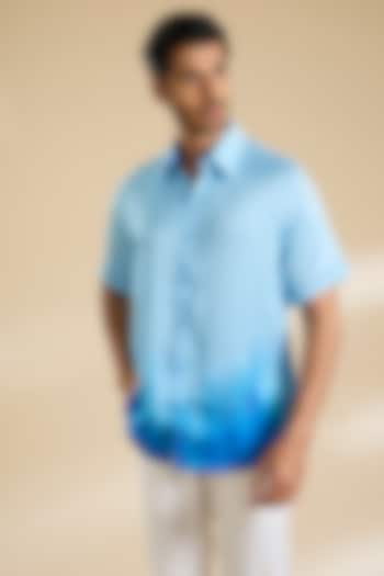 Blue Ombre Chiffon Shirt by Mandira Wirk Men