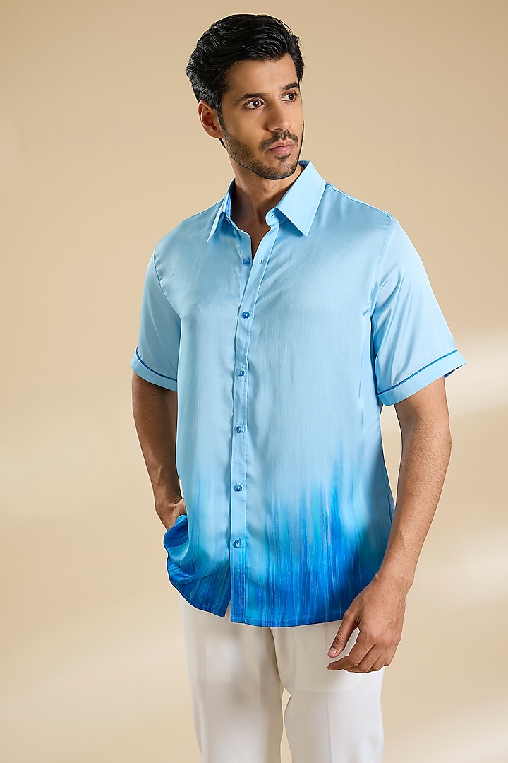 Blue Ombre Chiffon Shirt by Mandira Wirk Men