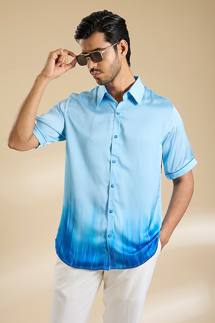 Blue Ombre Chiffon Party Wear Shirt by Mandira Wirk Men at Pernia's Pop Up Shop