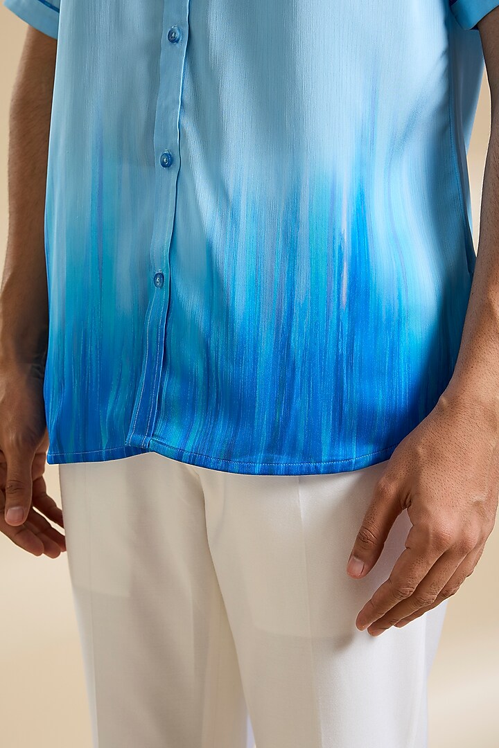 Blue Ombre Chiffon Party Wear Shirt by Mandira Wirk Men at Pernia's Pop Up Shop