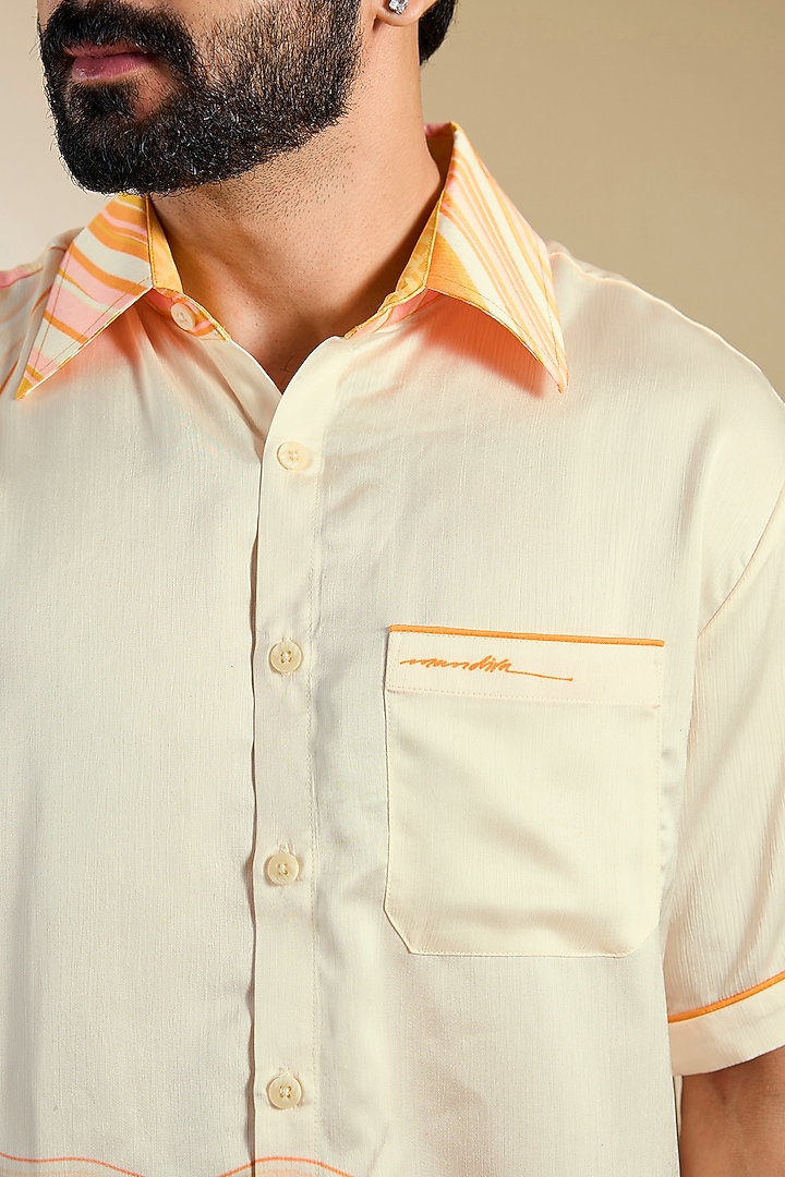 Beige & Orange Chiffon Party Wear Shirt by Mandira Wirk Men at Pernia's Pop Up Shop