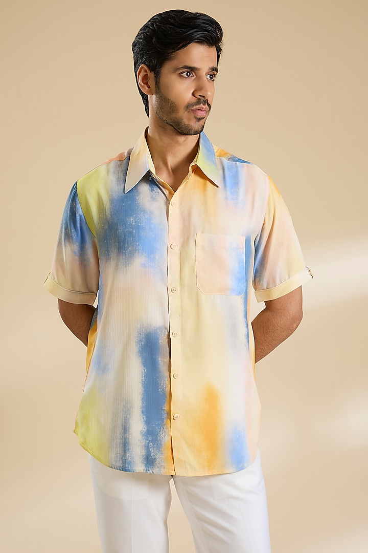 Multi-Colored Chiffon Printed Shirt by Mandira Wirk Men