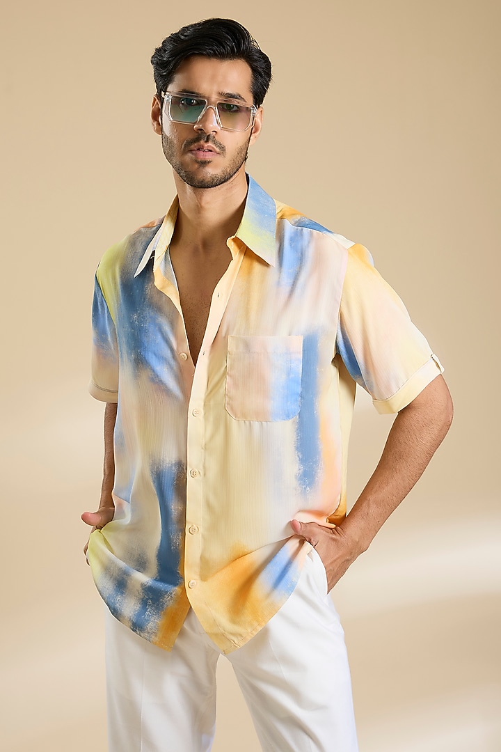 Multi-Colored Chiffon Printed Party Wear Shirt by Mandira Wirk Men at Pernia's Pop Up Shop