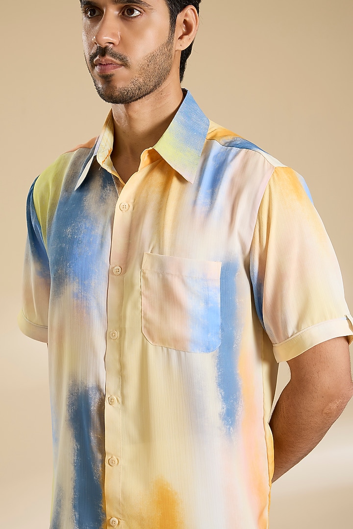 Multi-Colored Chiffon Printed Party Wear Shirt by Mandira Wirk Men at Pernia's Pop Up Shop