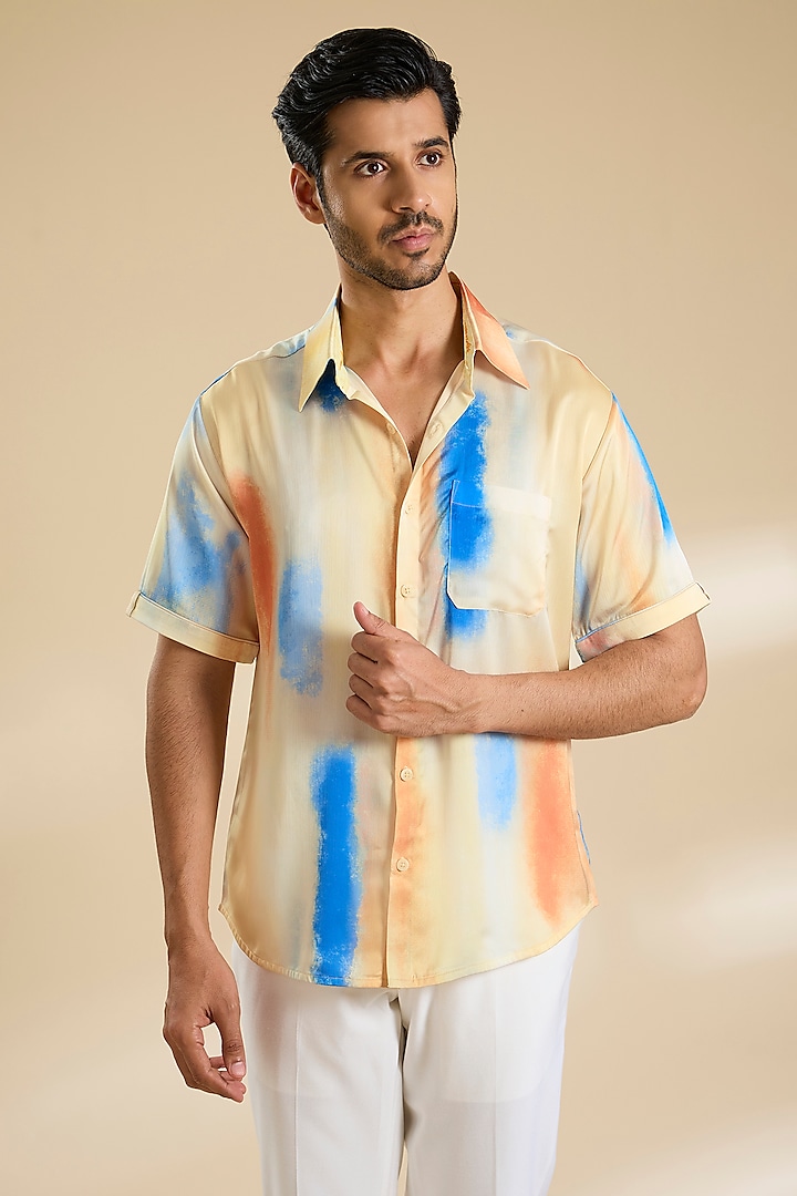 Multi-Colored Chiffon Printed Shirt by Mandira Wirk Men