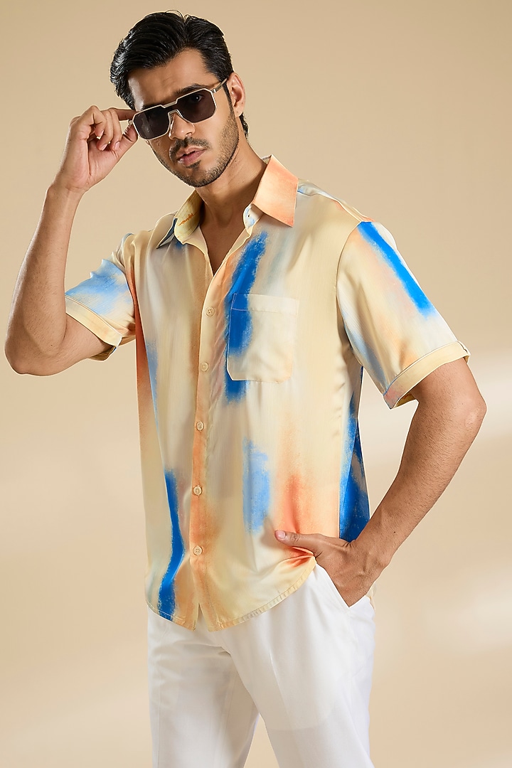 Multi-Colored Chiffon Printed Party Wear Shirt by Mandira Wirk Men at Pernia's Pop Up Shop