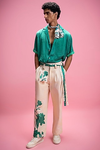 Green & Ivory Printed Co-Ord Set by Mandira Wirk Men