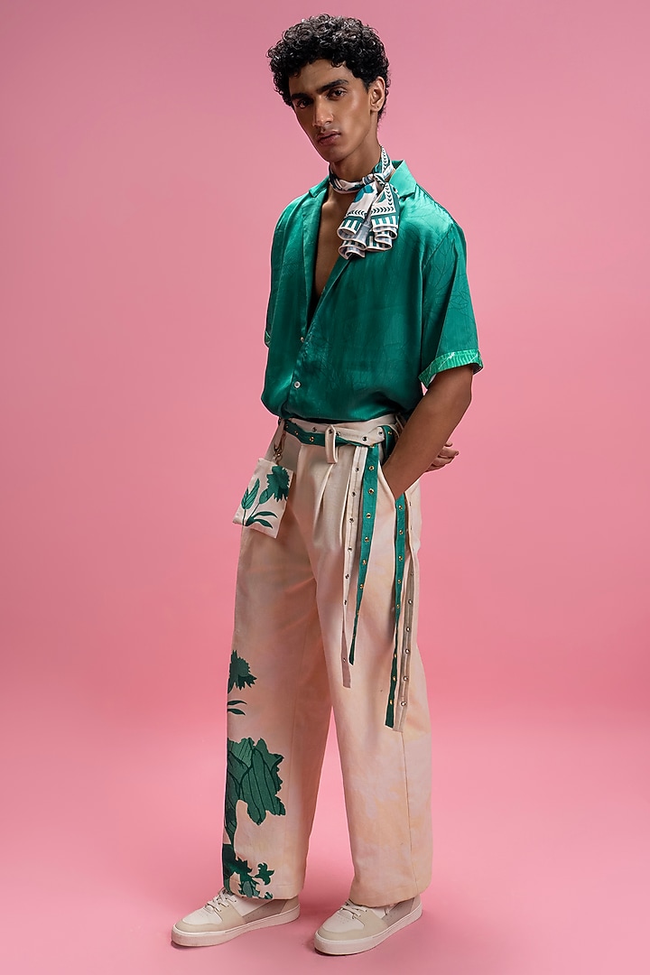 Green & Ivory Printed Co-Ord Set by Mandira Wirk Men at Pernia's Pop Up Shop