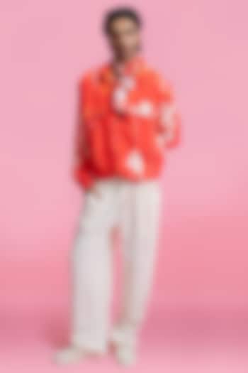 Red-White French Twill Lycra Co-Ord Set by Mandira Wirk Men at Pernia's Pop Up Shop