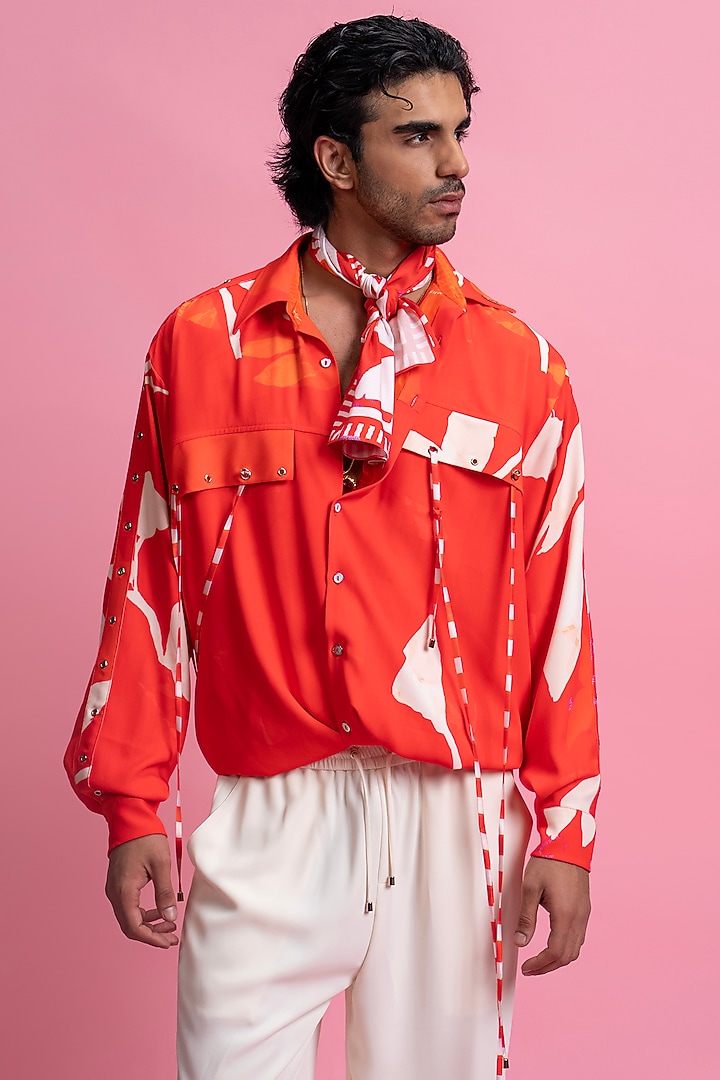 Red-White French Twill Lycra Co-Ord Set by Mandira Wirk Men at Pernia's Pop Up Shop