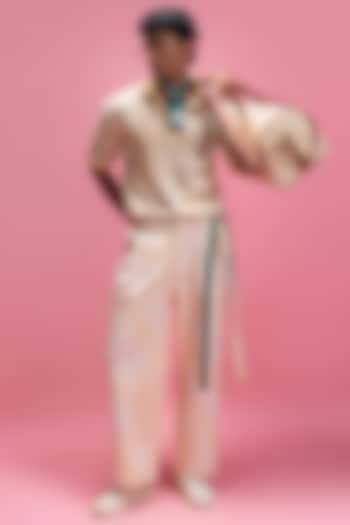 Ivory Cotton Lace & Cotton Denim Co-Ord Set by Mandira Wirk Men at Pernia's Pop Up Shop
