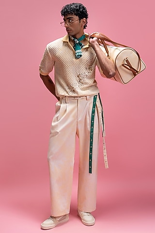 Ivory Cotton Lace & Cotton Denim Co-Ord Set by Mandira Wirk Men