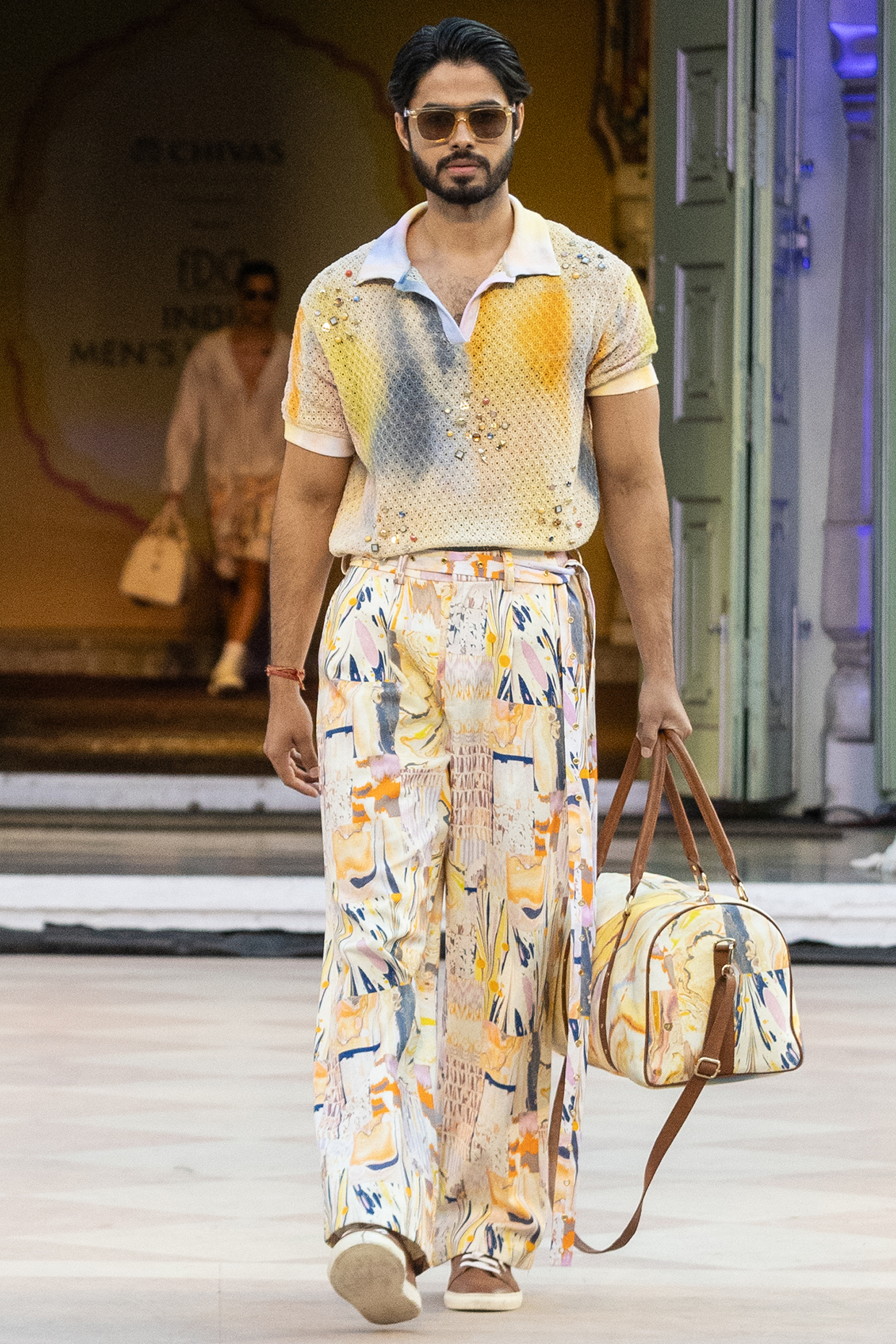 Yellow Denim Twill Trousers by Mandira Wirk Men