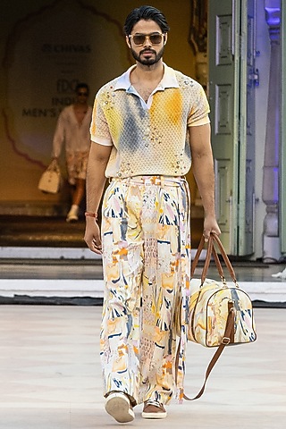 Yellow Denim Twill Trousers by Mandira Wirk Men