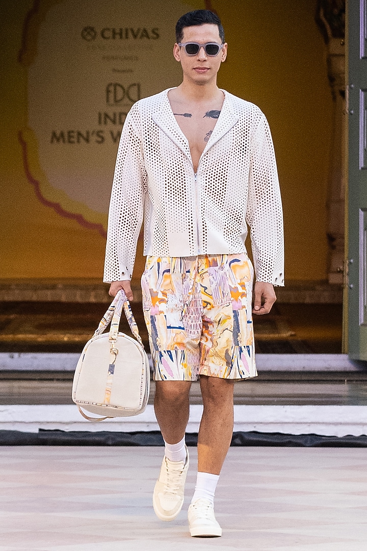 Ivory Foma Fabric Jacket by Mandira Wirk Men at Pernia's Pop Up Shop