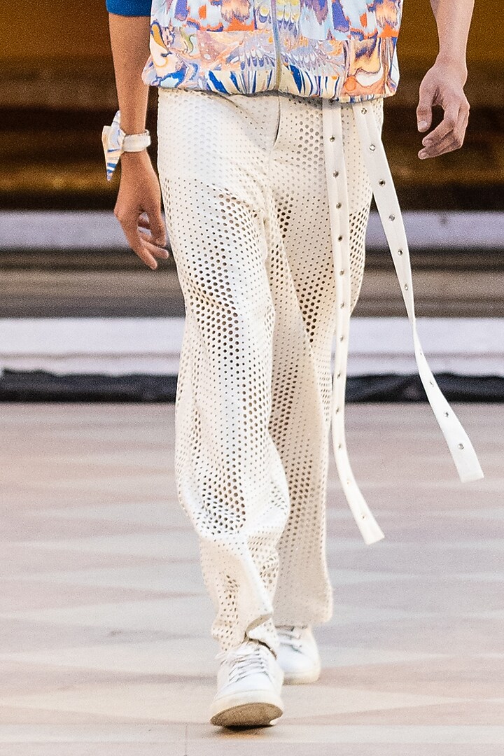Ivory Foma Fabric Trousers by Mandira Wirk Men at Pernia's Pop Up Shop