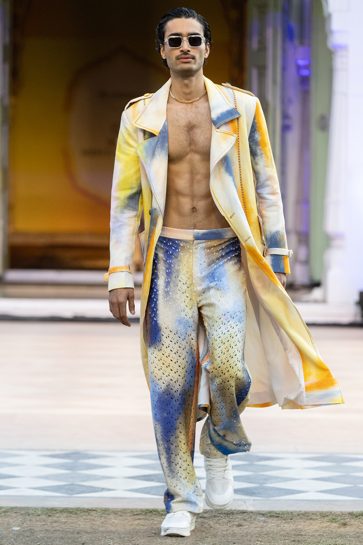 Yellow Linen Long Jacket by Mandira Wirk Men