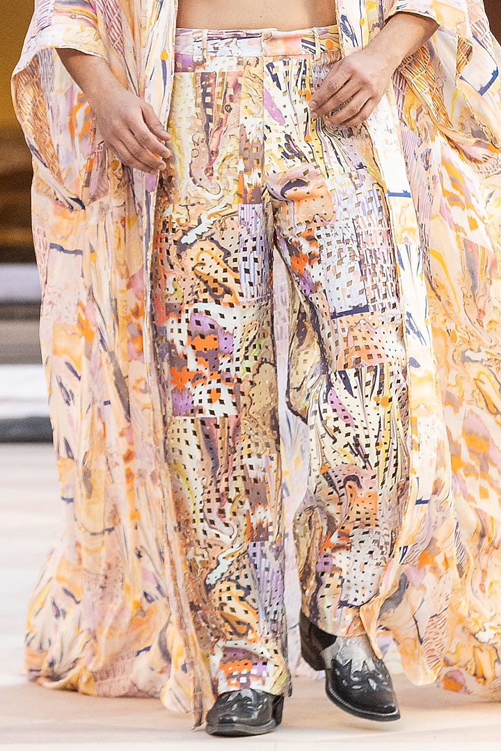 Yellow Foma Fabric Printed Trousers by Mandira Wirk Men at Pernia's Pop Up Shop