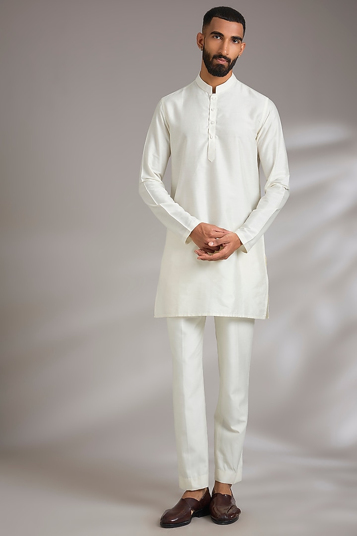Cream Cotton Silk Hand Embroidered Wedding Sherwani Set by Manish Nagdeo Men at Pernia's Pop Up Shop