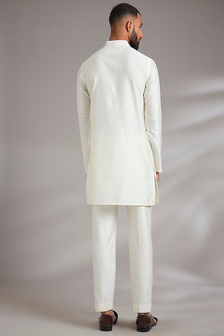 Cream Cotton Silk Hand Embroidered Wedding Sherwani Set by Manish Nagdeo Men at Pernia's Pop Up Shop