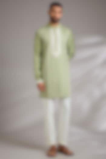 Green Art Silk Cutdana Embroidered Kurta Set by Manish Nagdeo Men at Pernia's Pop Up Shop