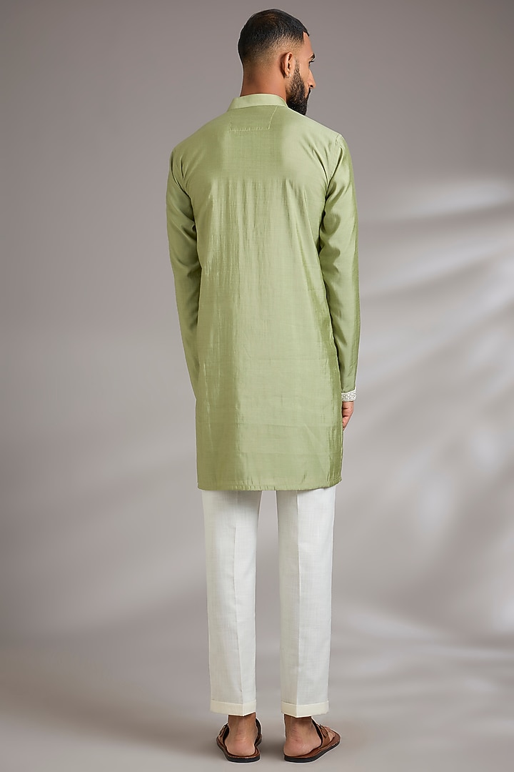 Green Art Silk Cutdana Embroidered Kurta Set by Manish Nagdeo Men at Pernia's Pop Up Shop