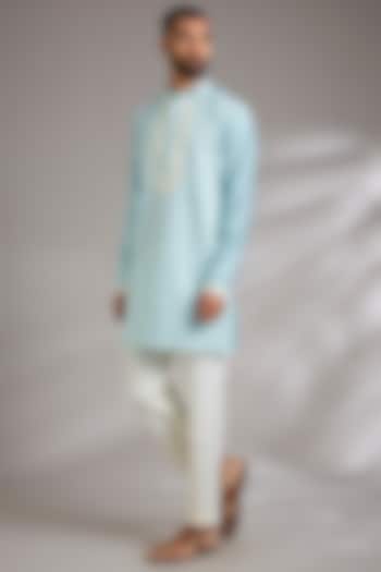 Blue Art Silk Cutdana Embroidered Kurta Set by Manish Nagdeo Men at Pernia's Pop Up Shop