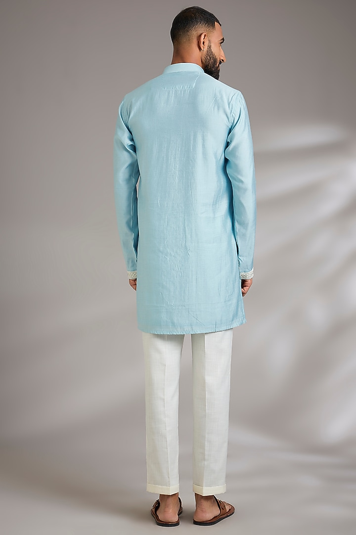 Blue Art Silk Cutdana Embroidered Kurta Set by Manish Nagdeo Men at Pernia's Pop Up Shop