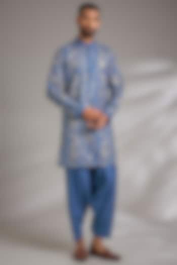 Blue Ruby Silk Printed Kurta Set by Manish Nagdeo Men at Pernia's Pop Up Shop