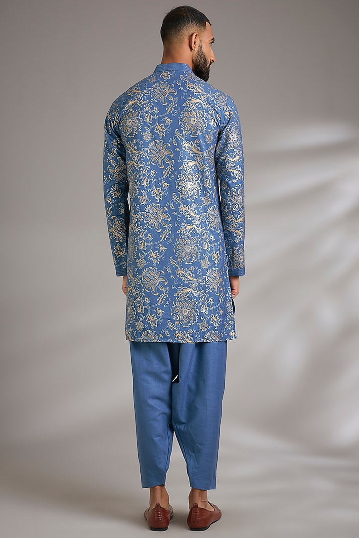 Blue Ruby Silk Printed Kurta Set by Manish Nagdeo Men at Pernia's Pop Up Shop