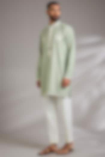 Green Ruby Silk Resham Embroidered Kurta Set by Manish Nagdeo Men at Pernia's Pop Up Shop