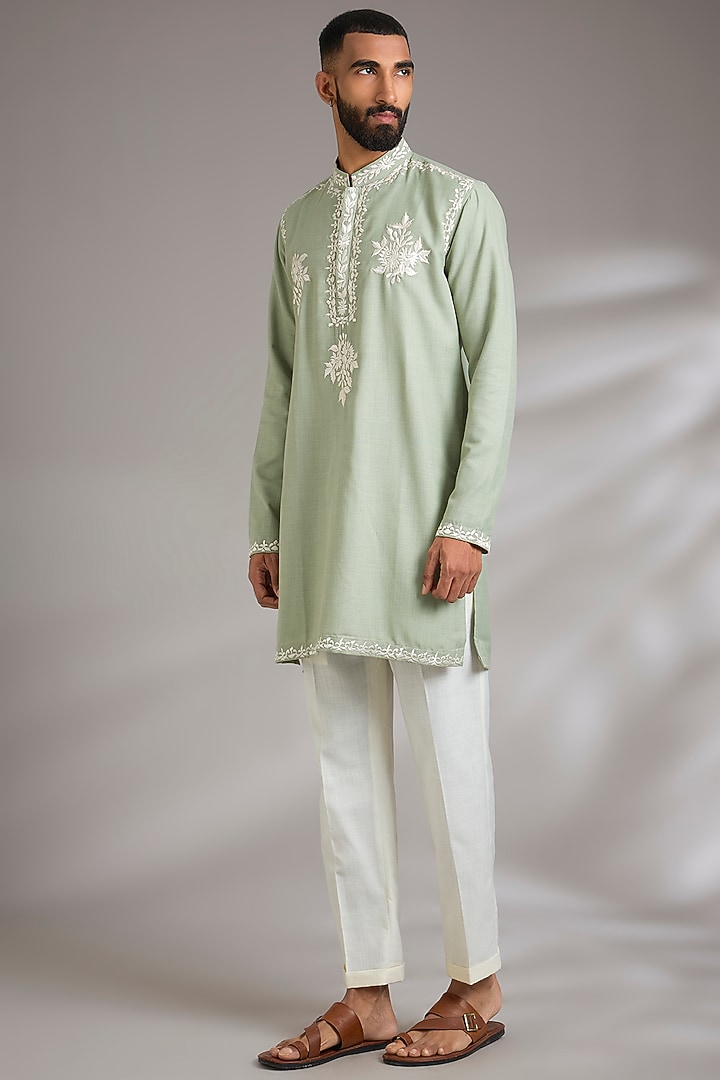 Green Ruby Silk Resham Embroidered Kurta Set by Manish Nagdeo Men at Pernia's Pop Up Shop