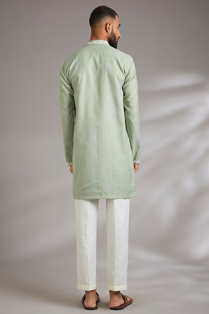 Green Ruby Silk Resham Embroidered Kurta Set by Manish Nagdeo Men at Pernia's Pop Up Shop