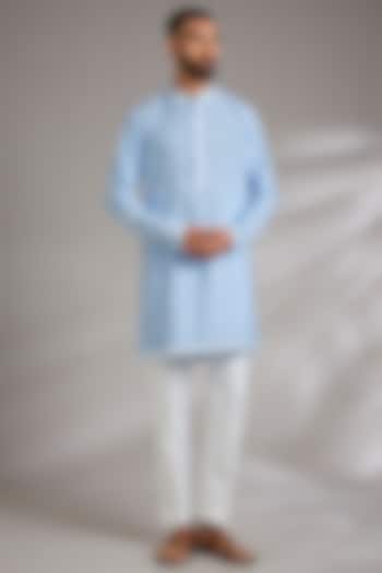 Blue Ruby Silk Resham Embroidered Kurta Set by Manish Nagdeo Men at Pernia's Pop Up Shop