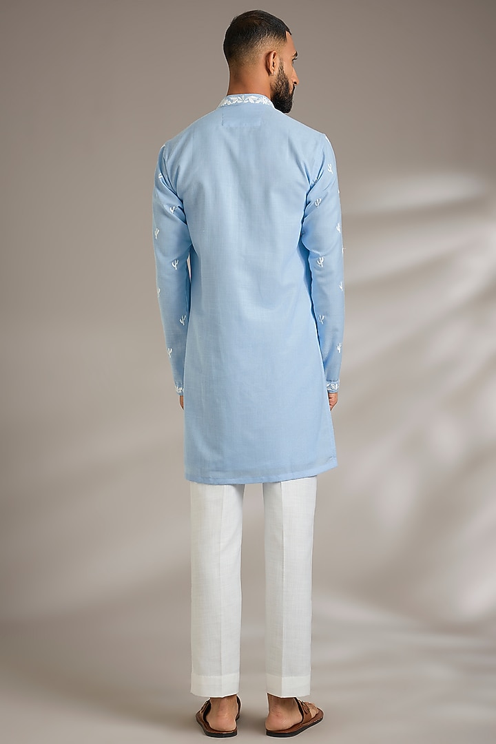 Blue Ruby Silk Resham Embroidered Kurta Set by Manish Nagdeo Men at Pernia's Pop Up Shop