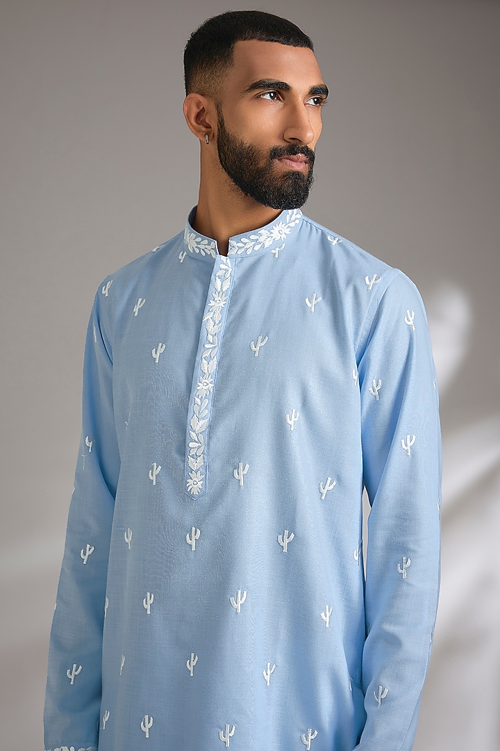 Blue Ruby Silk Resham Embroidered Kurta Set by Manish Nagdeo Men at Pernia's Pop Up Shop