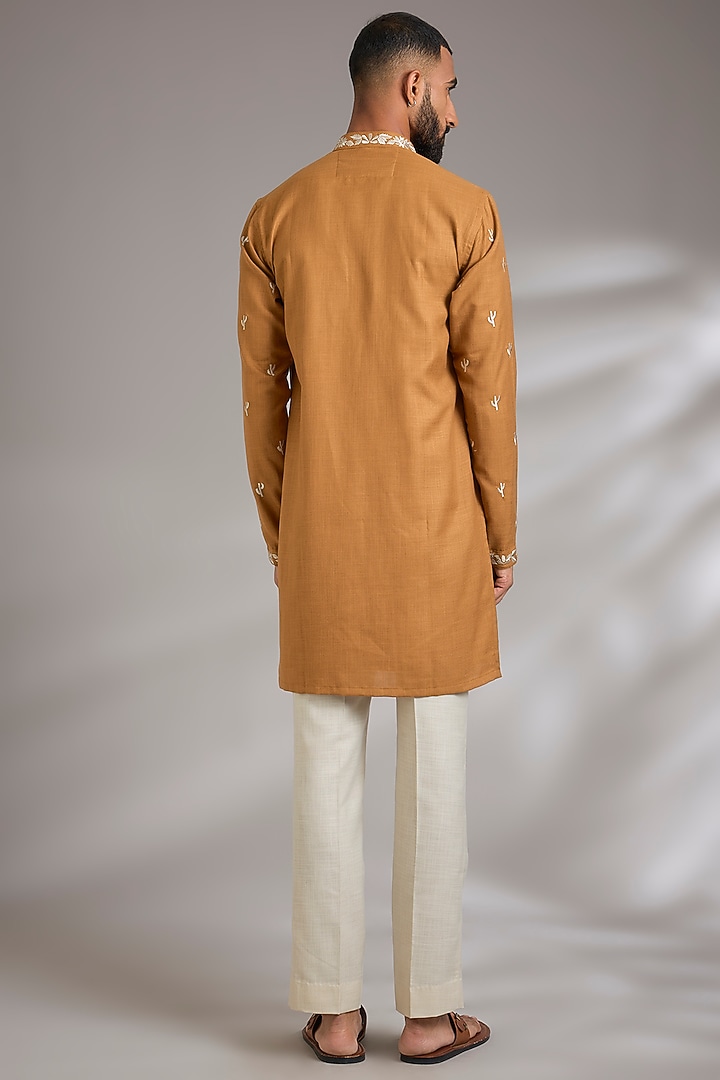 Mustard Ruby Silk Resham Embroidered Kurta Set by Manish Nagdeo Men at Pernia's Pop Up Shop