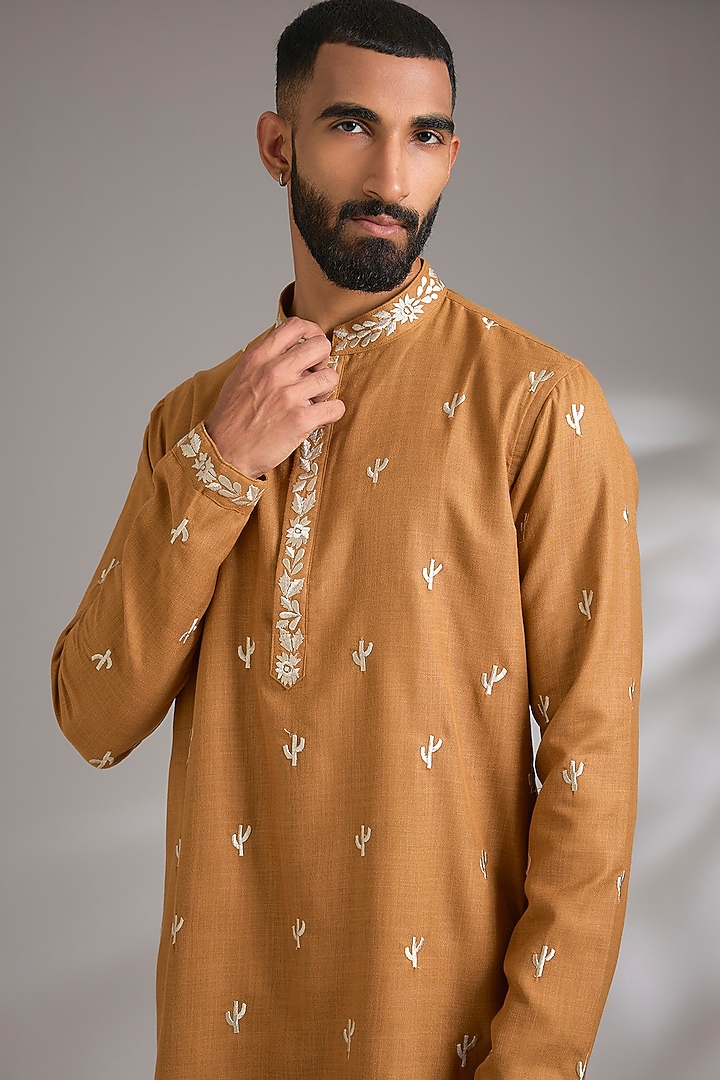 Mustard Ruby Silk Resham Embroidered Kurta Set by Manish Nagdeo Men at Pernia's Pop Up Shop