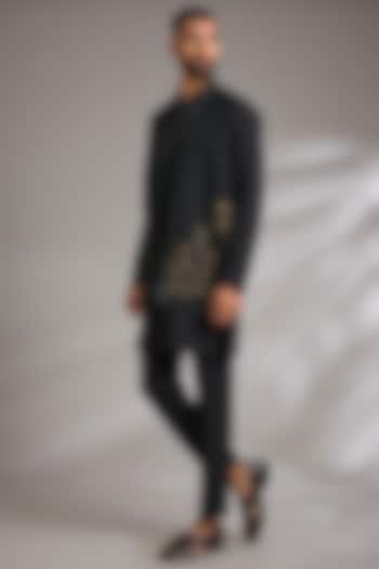Black Moss Lycra Printed Kurta Set by Manish Nagdeo Men at Pernia's Pop Up Shop