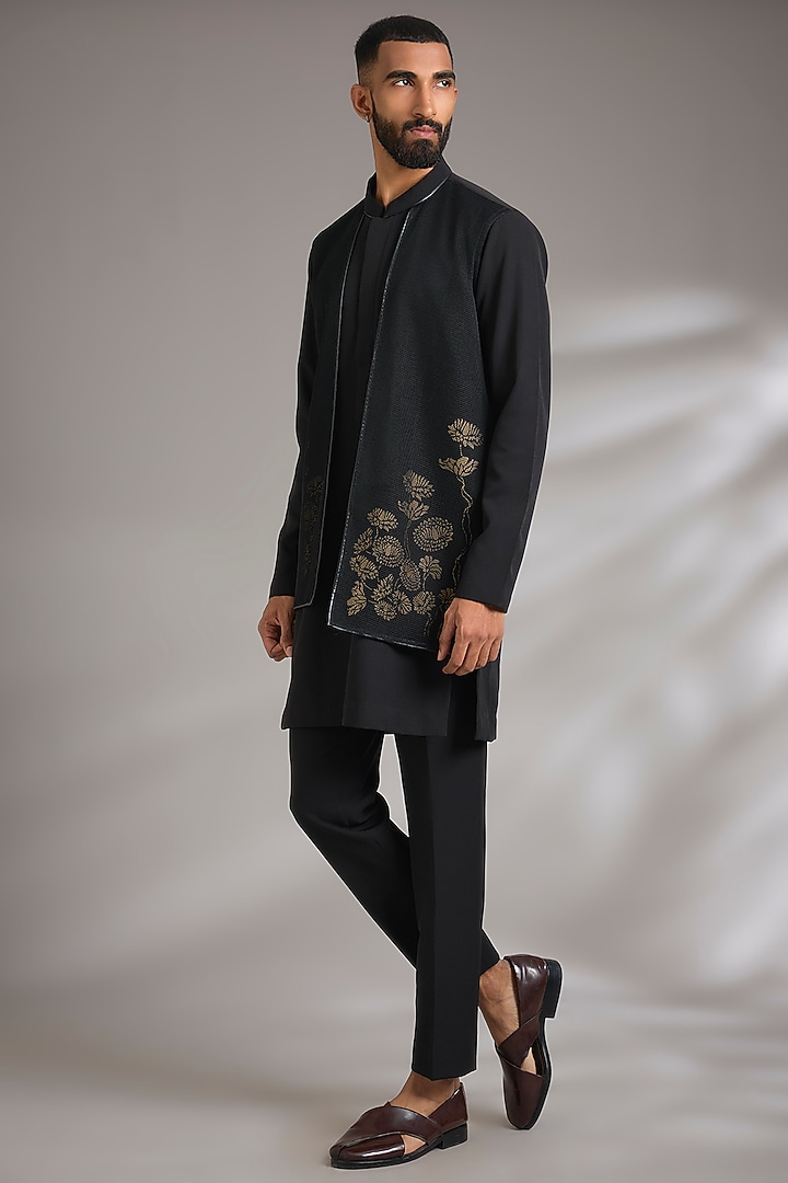 Black Moss Lycra Printed Kurta Set by Manish Nagdeo Men at Pernia's Pop Up Shop