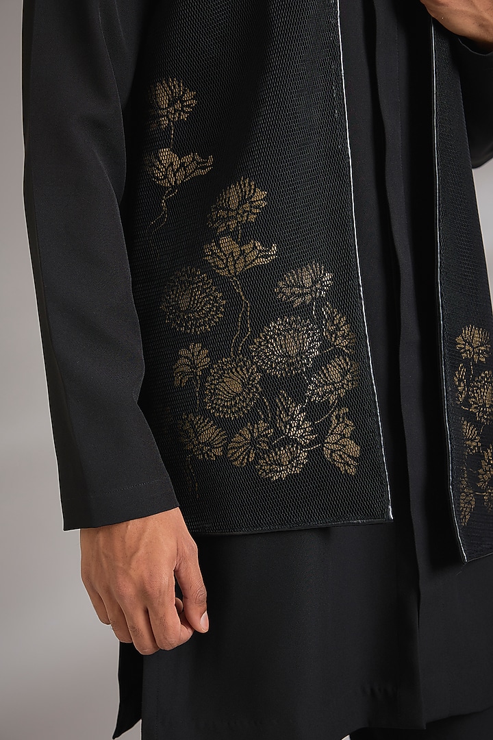 Black Moss Lycra Printed Kurta Set by Manish Nagdeo Men at Pernia's Pop Up Shop