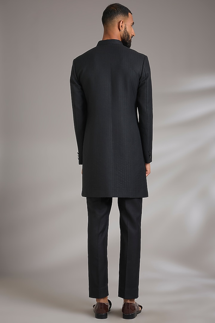 Black Ruby Silk Hand Embroidered Wedding Sherwani Set by Manish Nagdeo Men at Pernia's Pop Up Shop
