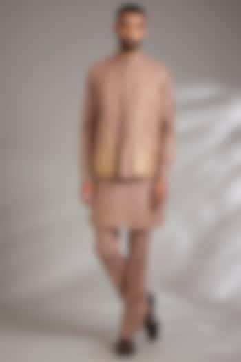 Fawn Ruby Silk Printed Nehru Jacket Set by Manish Nagdeo Men at Pernia's Pop Up Shop