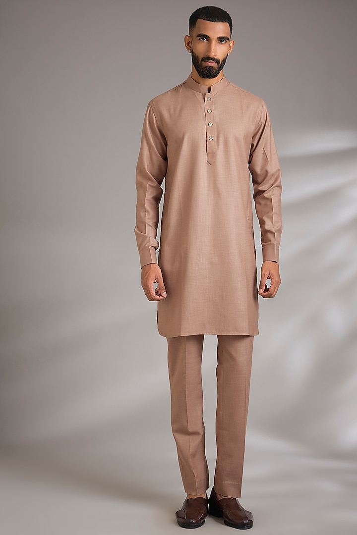 Fawn Ruby Silk Printed Nehru Jacket Set by Manish Nagdeo Men at Pernia's Pop Up Shop