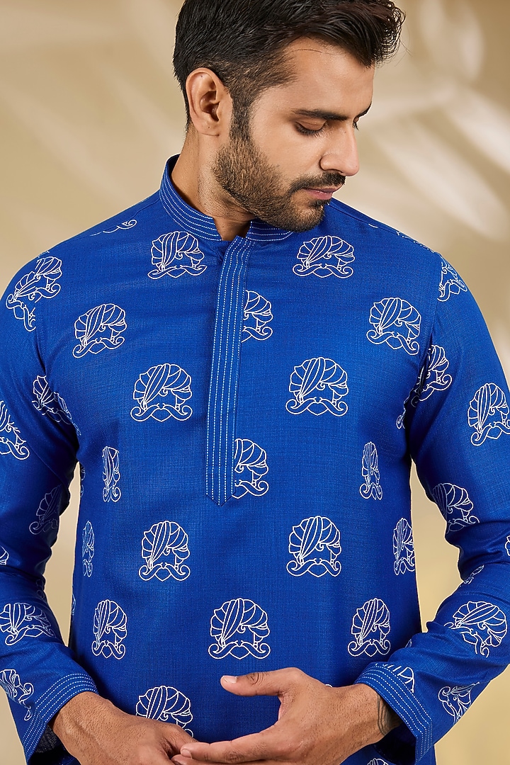 Blue Ruby Silk Hand Block Printed Kurta Set by Manish Nagdeo Men at Pernia's Pop Up Shop
