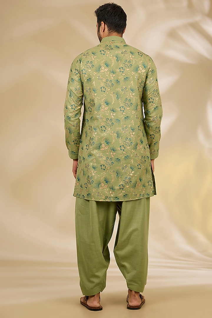 Green Ruby Silk Jaal Printed Kurta Set by Manish Nagdeo Men at Pernia's Pop Up Shop