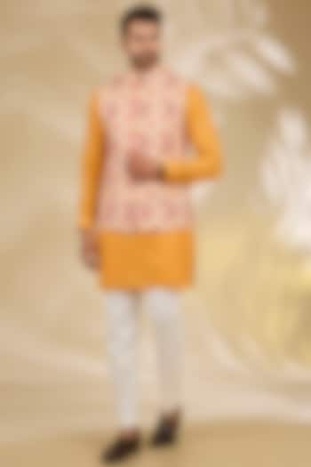 Multi-Colored Ruby Silk Digital Printed Bundi Jacket Set by Manish Nagdeo Men at Pernia's Pop Up Shop