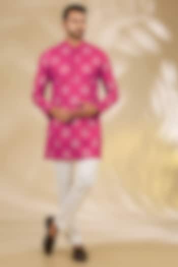 Pink Ruby Silk Hand Block Printed Kurta Set by Manish Nagdeo Men at Pernia's Pop Up Shop